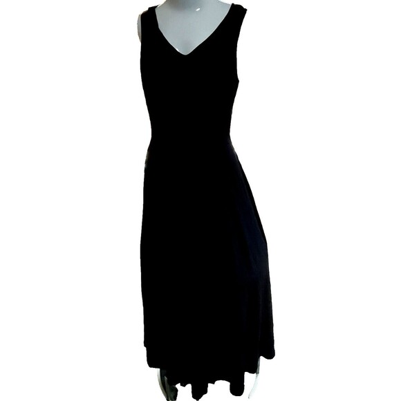 Vintage 90s YES Black Midi Backless Cocktail Dress Medium Crisscross Back Retro - Picture 2 of 4